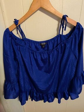 a.n.a Cobalt Blue Off-Shoulder Ruffle Tie-Strap Blouse